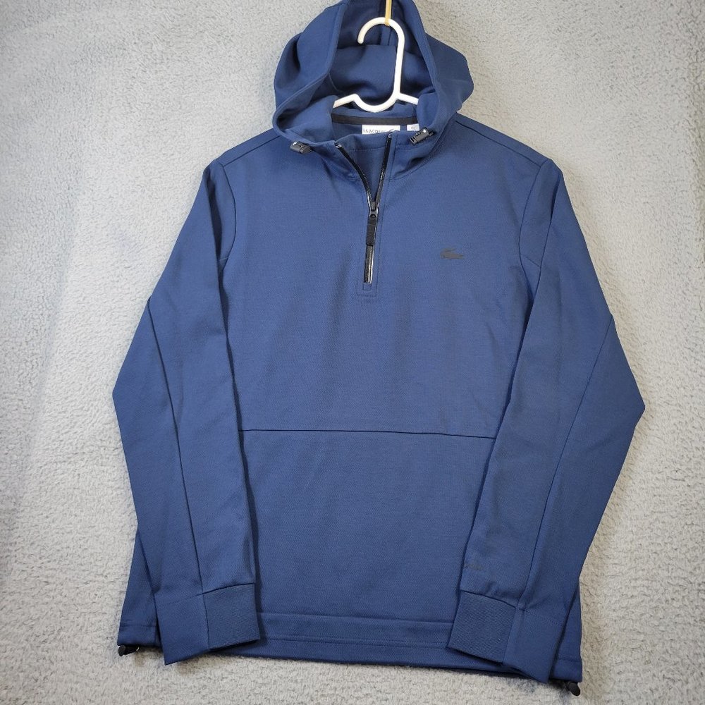 Lacoste 1/4 Zip Hoodie Men's Size S Drawstring Waist Pockets Hooded Blue